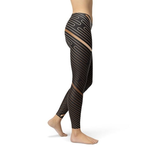 Leggings sportivi marroni a righe da donna