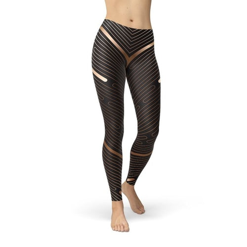 Leggings sportivi marroni a righe da donna